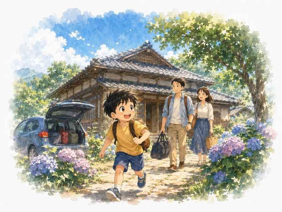 夏休み。ぼくは家族といっしょに、山あいのおばあちゃんの家へやってきた。